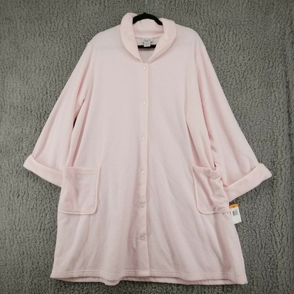 Vintage Vanity Fair Pink Fleece Snap Robe Women's 2X New With Tags